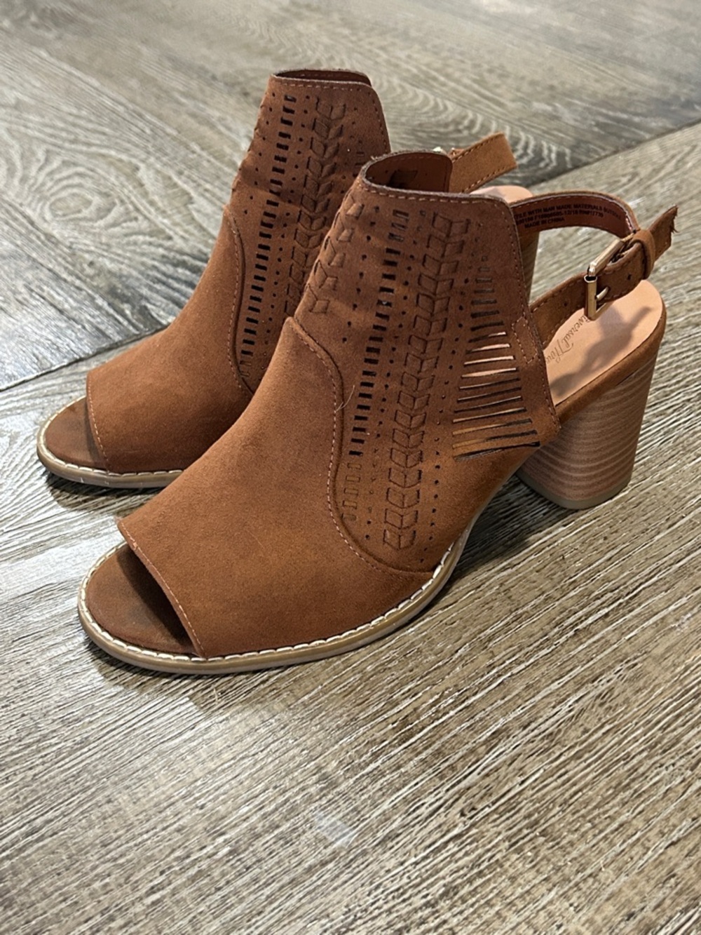 Universal Thread Brown Suede Peep-Toe Cutout Slingback Heels